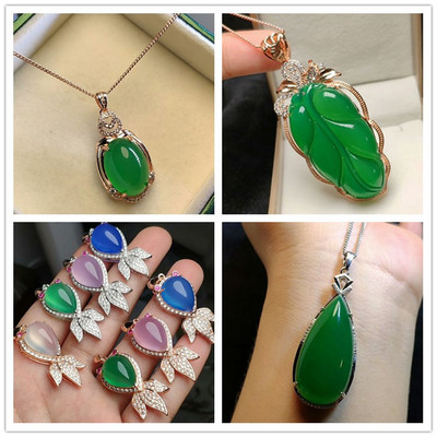 厂家直销S925银镶玉髓吊坠 时尚玉髓吊坠银镶玉现货可一件代发|ms