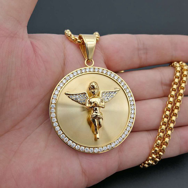 Angel Pattern 1 Piece Titanium Steel Zircon Angel Pendant