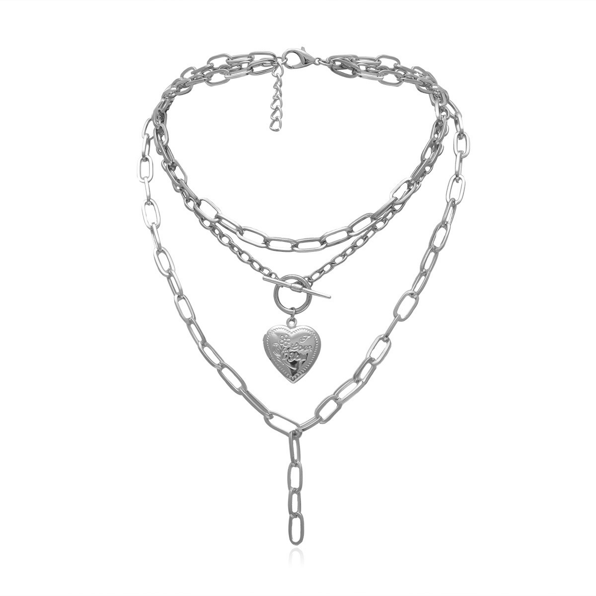 Geometric Thick Chain Tassel Opening Heart Necklace display picture 5