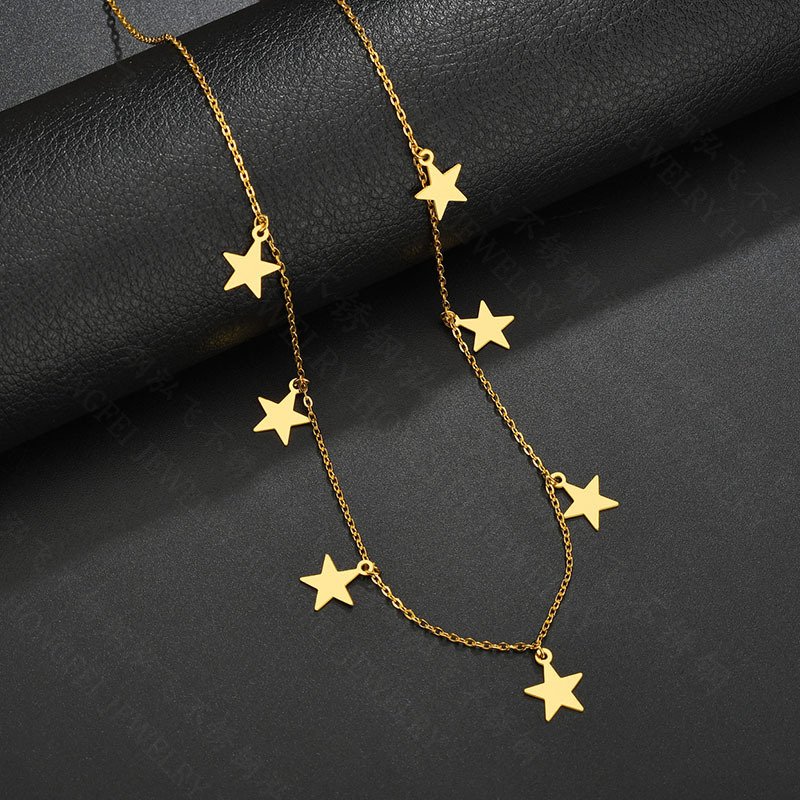New Simple Smooth Five-pointed Star Necklace Female Geometric Stars Stainless Steel Sweater Clavicle Chain display picture 4