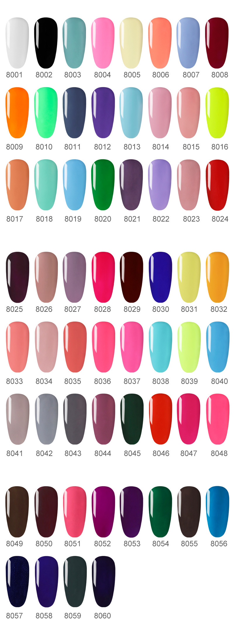 60色纯色甲油胶（8001-8060）