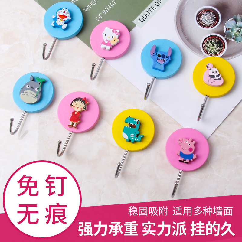 木质挂钩可爱卡通家用厨房强力免打孔粘钩长颈鹿恐龙汽车动物挂钩|ms