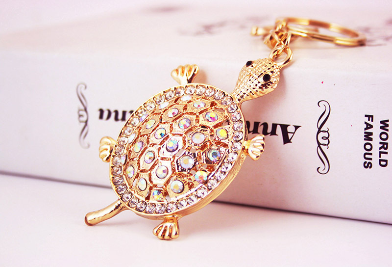 50g Weight Diamond Inlay Material Keychain Classification Alloy, Metal Material Tortoise Pattern Unisex Gender Cute Style White, Peach, Gold Color Tortoise Keychain Alloy Metal Diamond Unisex Cute Keychain 2