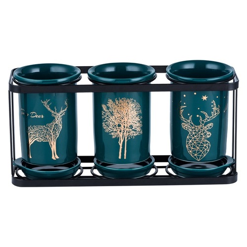 Nordic light luxury dark green chopstick tube large capacity three-tube drain chopstick holder chopstick cage knife, fork, spoon and chopstick storage box