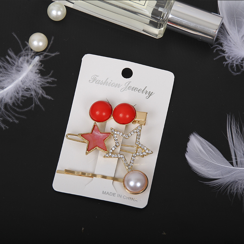 Fashion Star Alloy Inlay Pearl Hair Clip 3 Pieces display picture 5