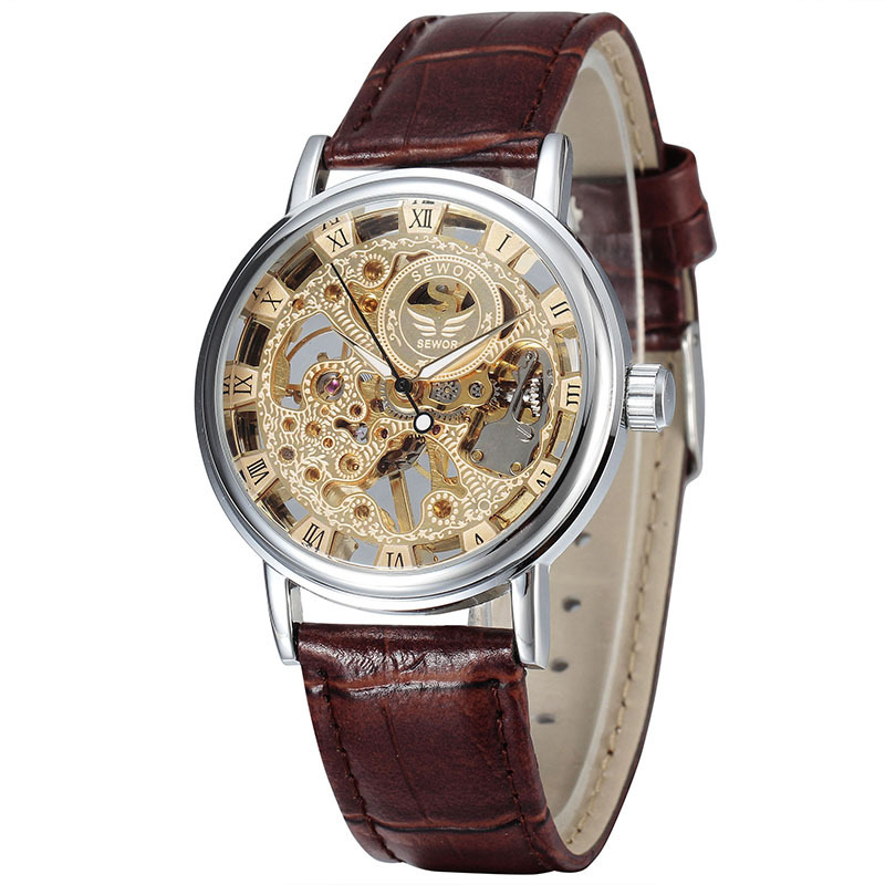 SEWOR hombres reloj mecánico automático hueco transparente inferior Correa reloj manual/automático 606