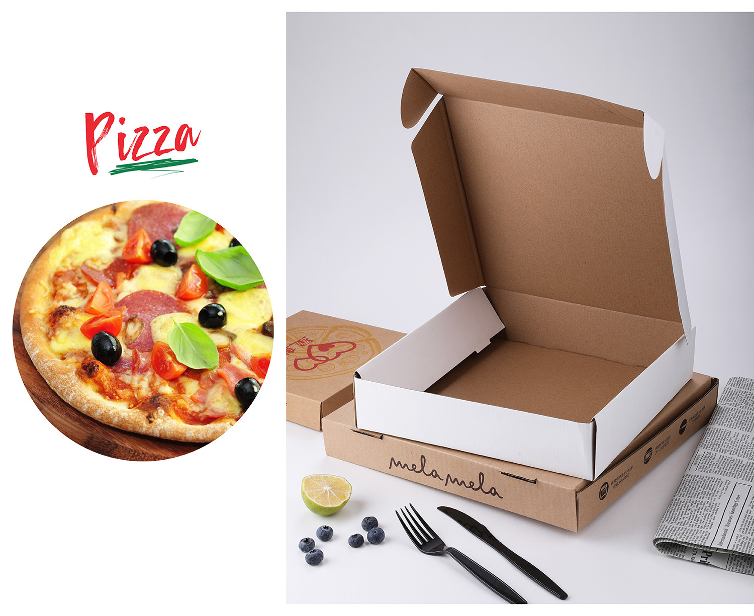 谦禾一次性PIZZA牛皮纸披萨盒批发西饼盒比萨手提打包盒印LOGO-阿里巴巴