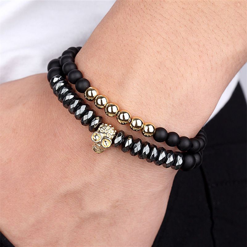 Halloween Festival Simple Style Geometric Skull Glass Halloween Men's Bracelets Men Beaded Bracelets