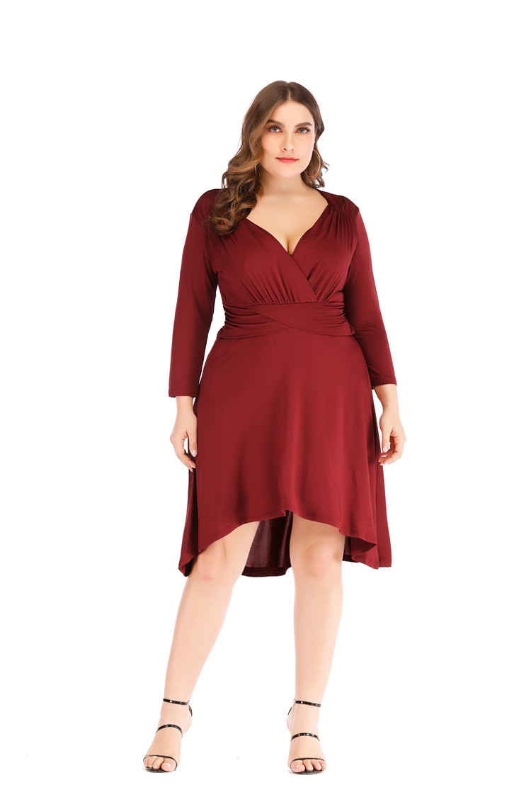 v-neck slim pleated plus size dress  NSCX25037