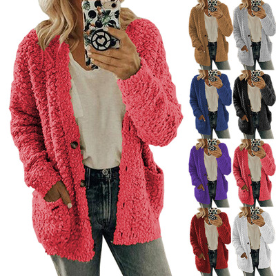 EBAY亚马逊wish2019秋冬欧美跨境外贸女装毛呢绒外套大码上衣