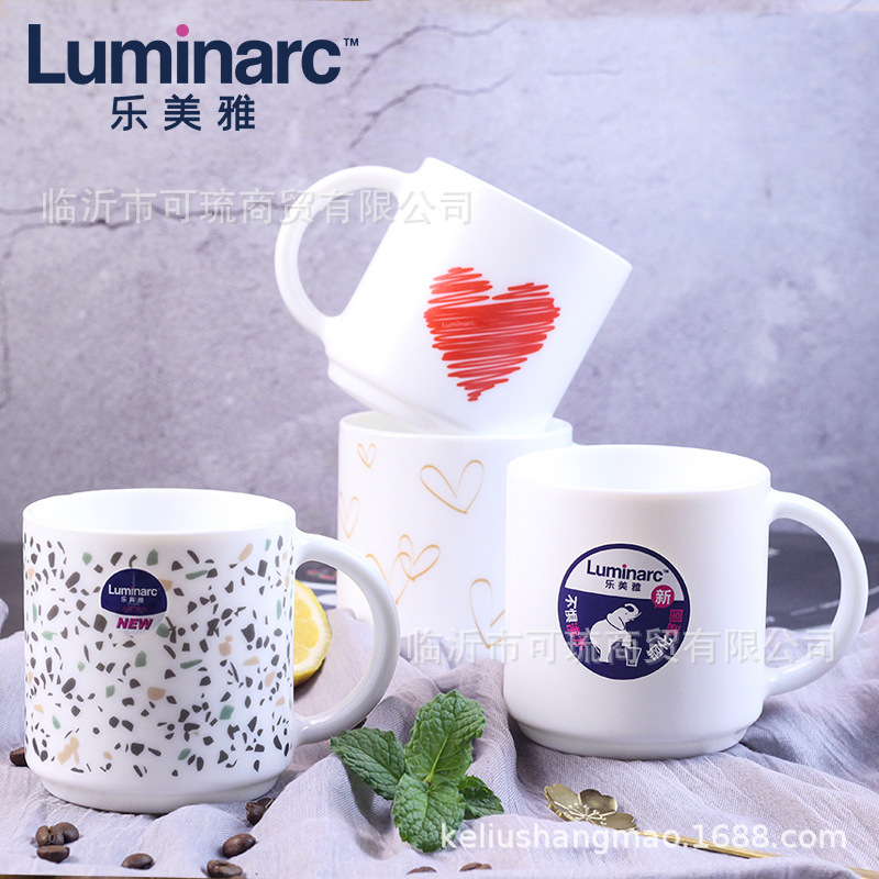 Le Meiya White Jade Tempered Glass Cup Coffee Milk Breakfast Cup Tableware Cup with Handle Mug Household