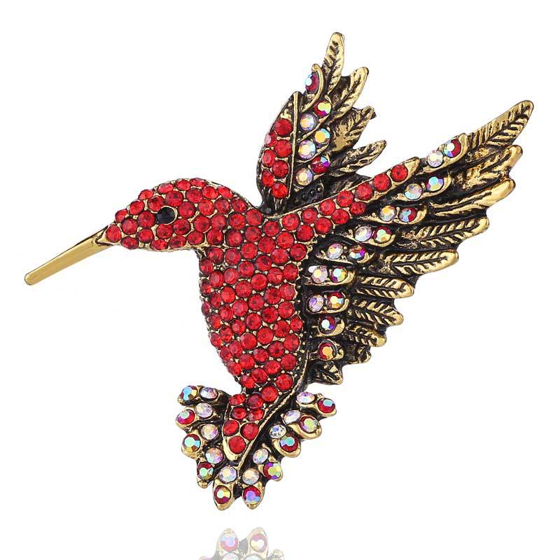 Comercio al por mayor de Europa y América transfronteriza nuevo diamante colibrí broche personalidad animal pin ramillete ropa de moda collar PIN para las mujeres