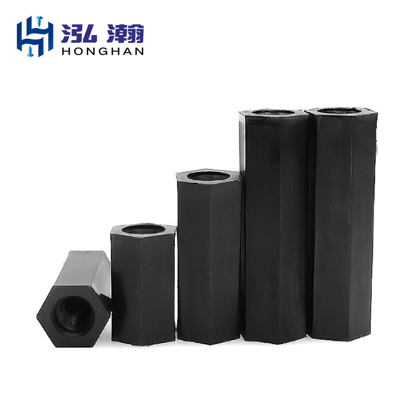 M3M4*6-45黑色六角尼龙柱 黑色隔离柱 塑料支撑柱平头双通尼龙柱
