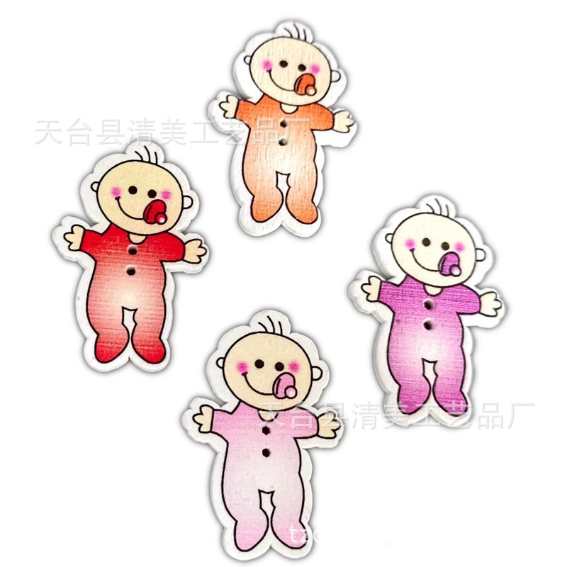 Muñeca de madera de fondo blanco Botones de madera decorativos biberón pintado pequeño bebé artesanía 50 piezas por paquete