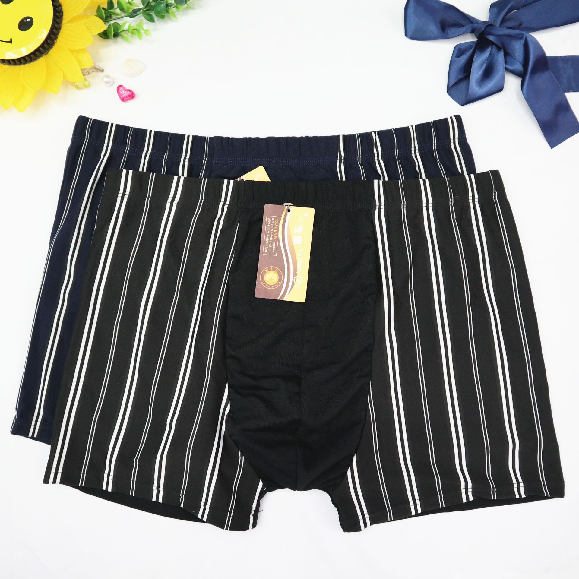 man Underwear Large Fat Blue and white stripes cotton material Fabric Boxer ventilation Easy Pants