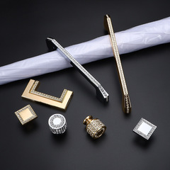 輕奢風格衣櫃門實心金色拉手簡歐水晶抽屜水鑽現代銀金屬把手高檔