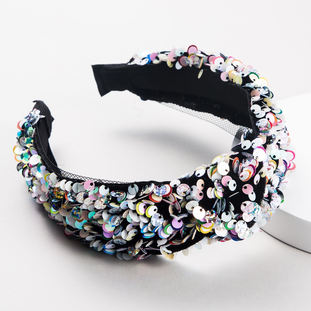 Fish Scale Sequin Mesh Gauze Prom Show Catwalk Wide Headband Suppliers China display picture 3