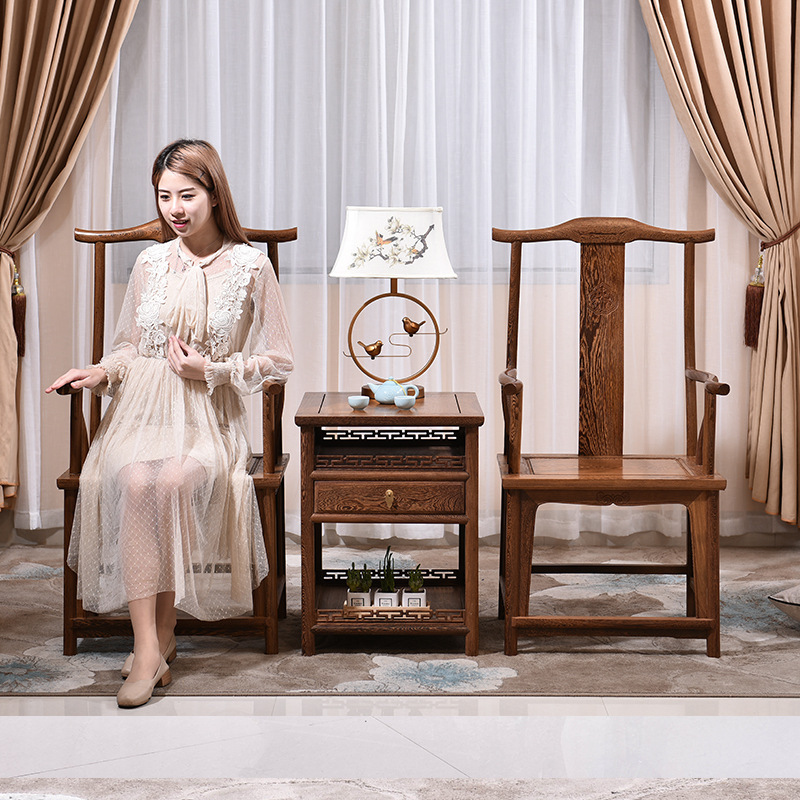 Yiming Tianxia Redwood Furniture Chicken Wing Wood Flat Head Official Hat Chair Three-Piece Set Backrest Chair Armchair Solid Wood Office Chair