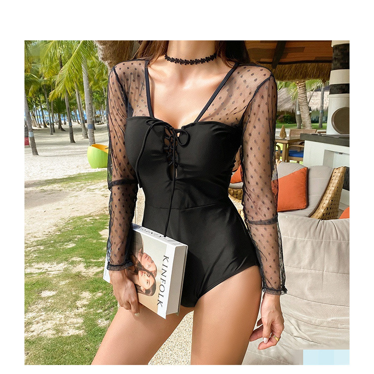  long-sleeved sunscreen sexy perspective triangle one-piece swimsuit NSHL4939