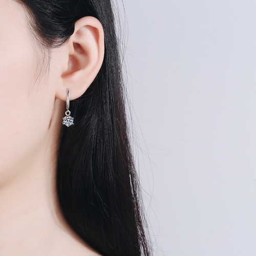 S925 sterling silver ear hooks for women, six-claw moissanite earrings, ear jewelry, plated with pt950 gold, factory direct supply and wholesale delivery