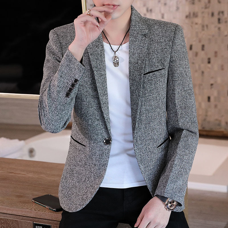 Cross-border Source fashion houndstooth slim fit small suit men's autumn New Youth one-button suit coat tide Cross-border Source fashion houndstooth slim fit small suit men's autumn New Youth one-button suit coat tide
