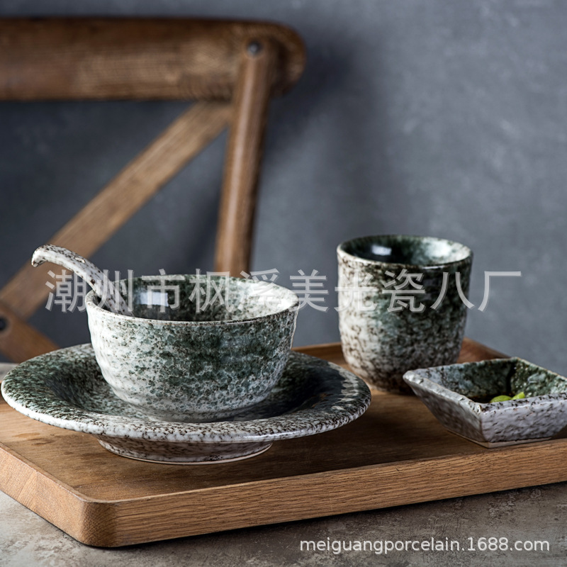美光烧日本韩国式料理餐厅台面摆台瓷器餐具、骨碟饭碗茶水杯汤勺