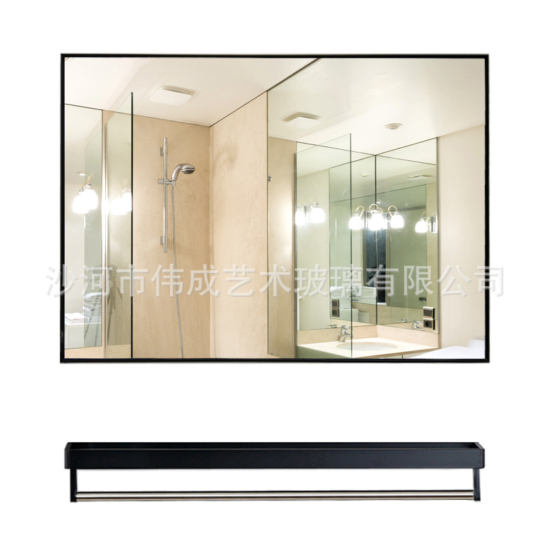 De una pieza de entrega de aleación de aluminio espejo de baño con estante de almacenamiento de baño colgante de pared espejo de baño espejo vestidor