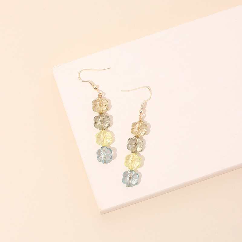 5g Weight Earrings Classification Wedding, Travel, Birthday, Festival Occasion Women'S Gender Pink, Yellow Color Gradient Crystal Flower Tassel Women's Earrings Wholesale 5