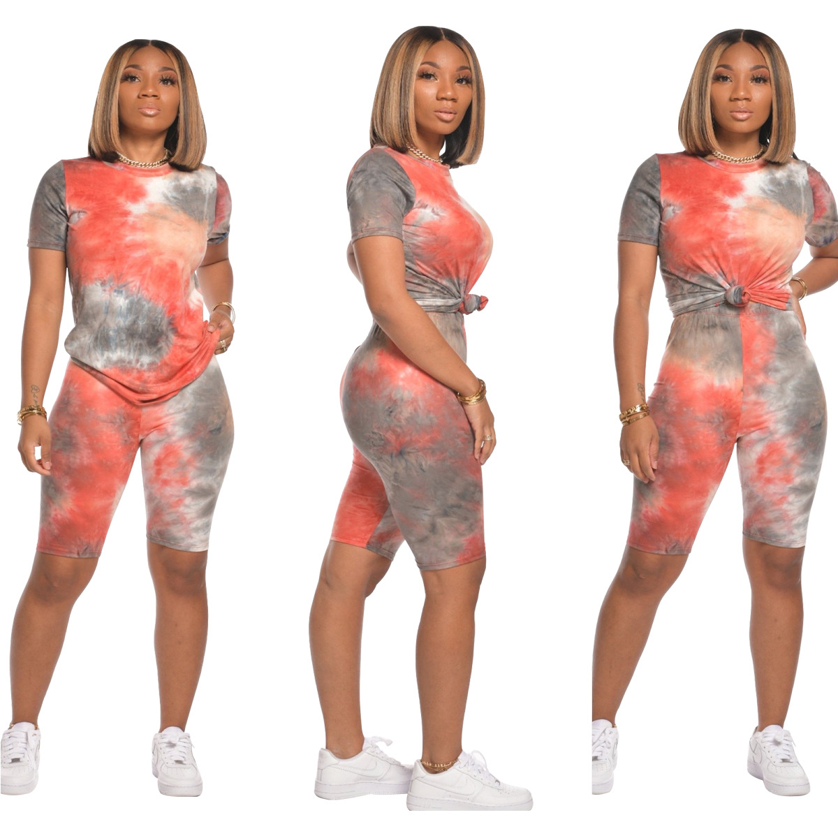 Casual Sports Print Round Neck Short-Sleeved Set NSSJW58862