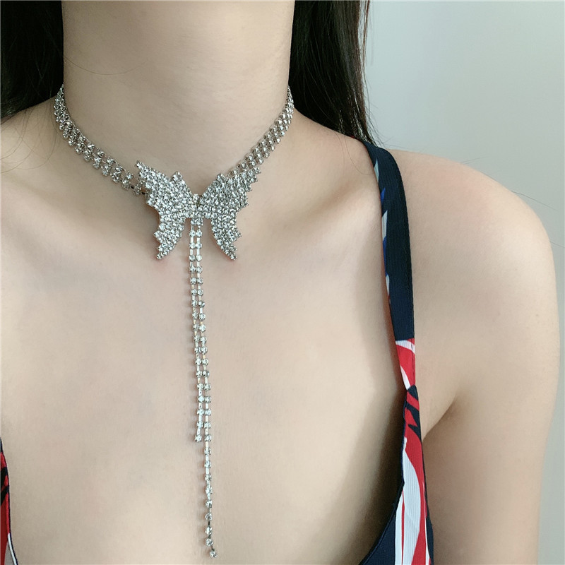 clavicle chain full diamond delicate smart butterfly choker super fairy tassel same earrings wholesale nihaojewelrypicture2