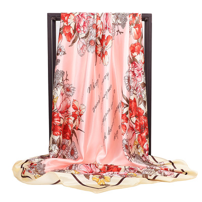 絲绮 秋冬新款圍巾90*90cm大方巾素雅印花絲巾女實體店禮品絲巾