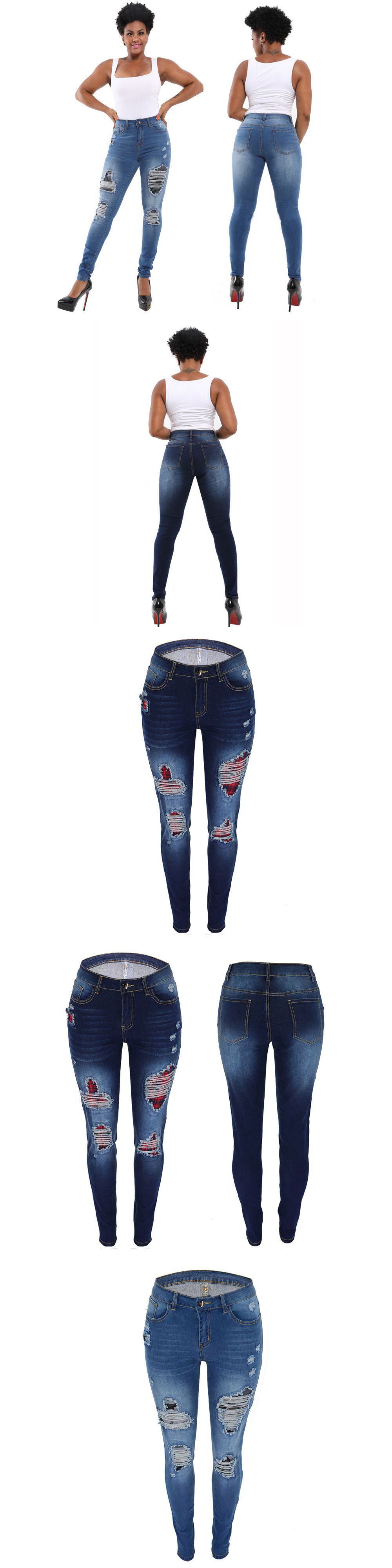 ripped skinny solid color jeans NSYB65167