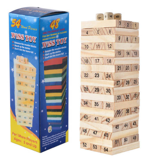 Pine stacked high building blocks 54 children's digital color stacked puzzle wooden early education toys manufacturers wholesale