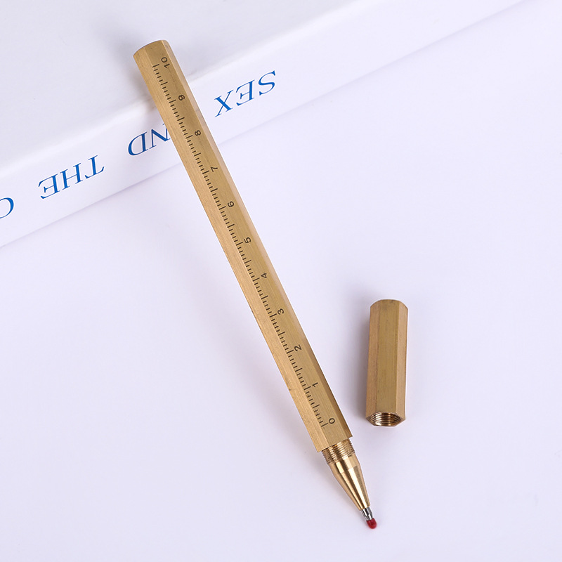 Suministro directo de fábrica de latón multifuncional pluma de metal firma pluma hexagonal pluma de metal de latón de negocios letras personalizadas