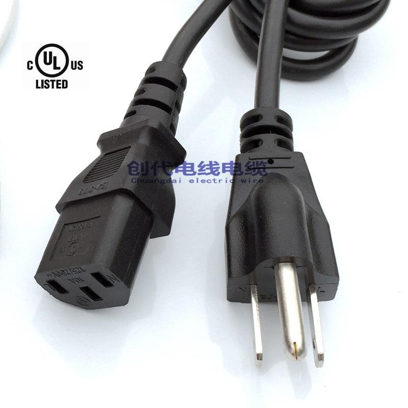 3米 UL美式三插品字尾电源线 SVT SJT 三芯美式插头电源线18 16号