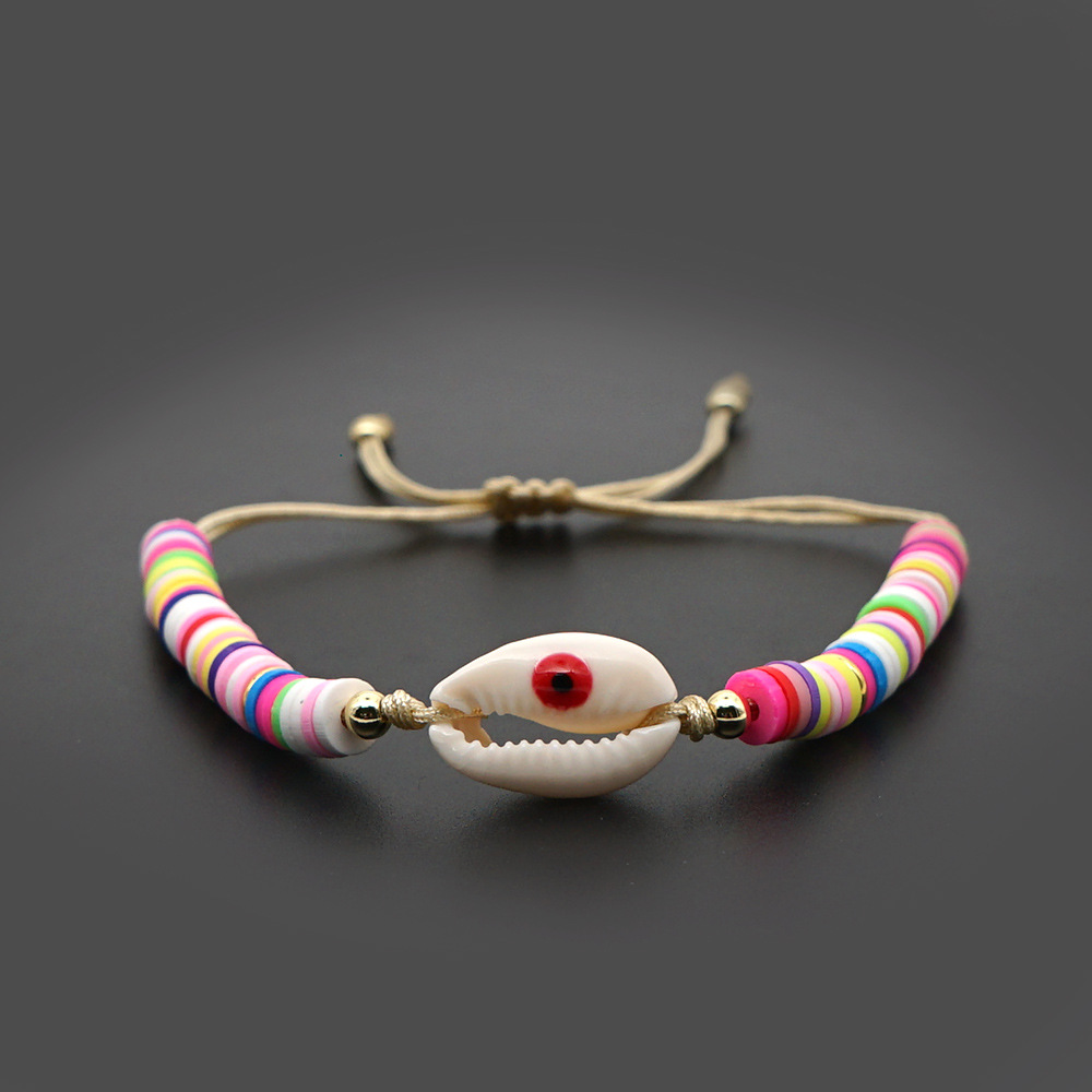 Bracelet Female Simple Bohemian Beach Wind Natural Shell Oil Drop Evil Eye Hand-woven Ceramic Mud Piece Friendship Rope display picture 7