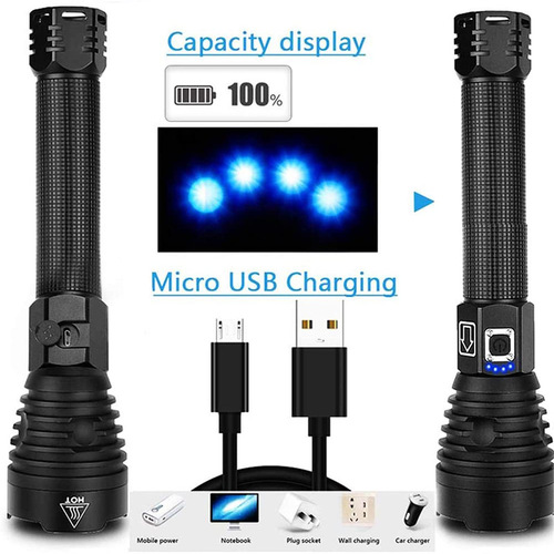 Cross-border XHP90 strong light flashlight USB rechargeable outdoor waterproof power display high-power LED flashlight