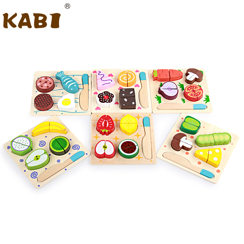 Madera juego casa simulación fruta corte juguete rompecabezas cognitiva educación temprana rompecabezas herramienta de corte pastelería vegetal