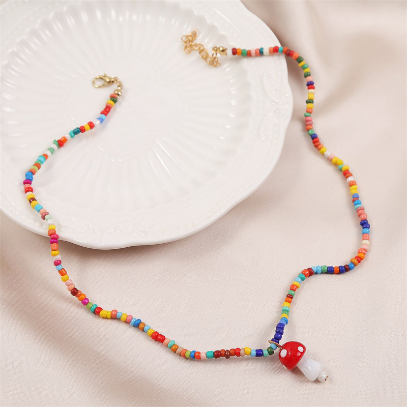 Europe And America Creative Handmade Bead Cute Mushroom Necklace Female Korean Style Creative Personality Woven Pendant Jewelry display picture 6