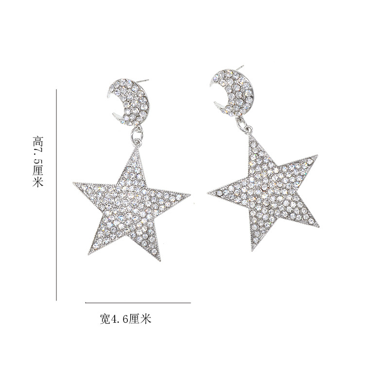 Flash Diamond Pentagram Big Earrings Long Earrings Korean Earrings Exaggerated Earrings Female display picture 4