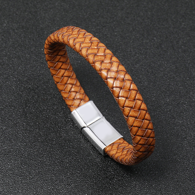 retro woven magnet buckle simple hip-hop imitation leather bracelet