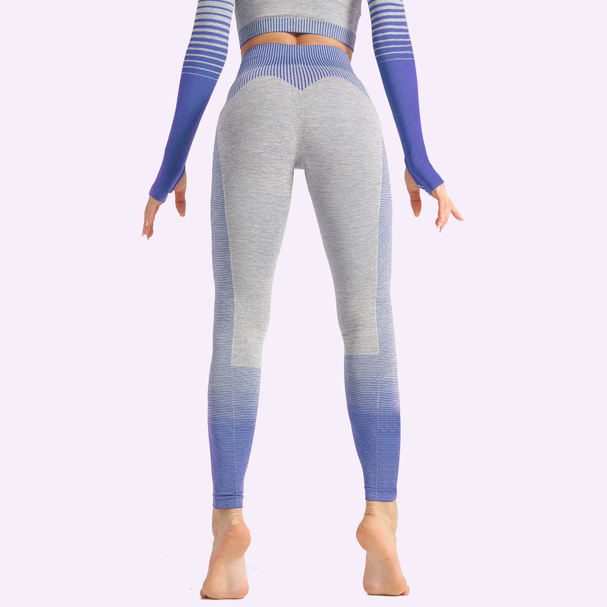 seamless striped knitted yoga suit  NSLX9013