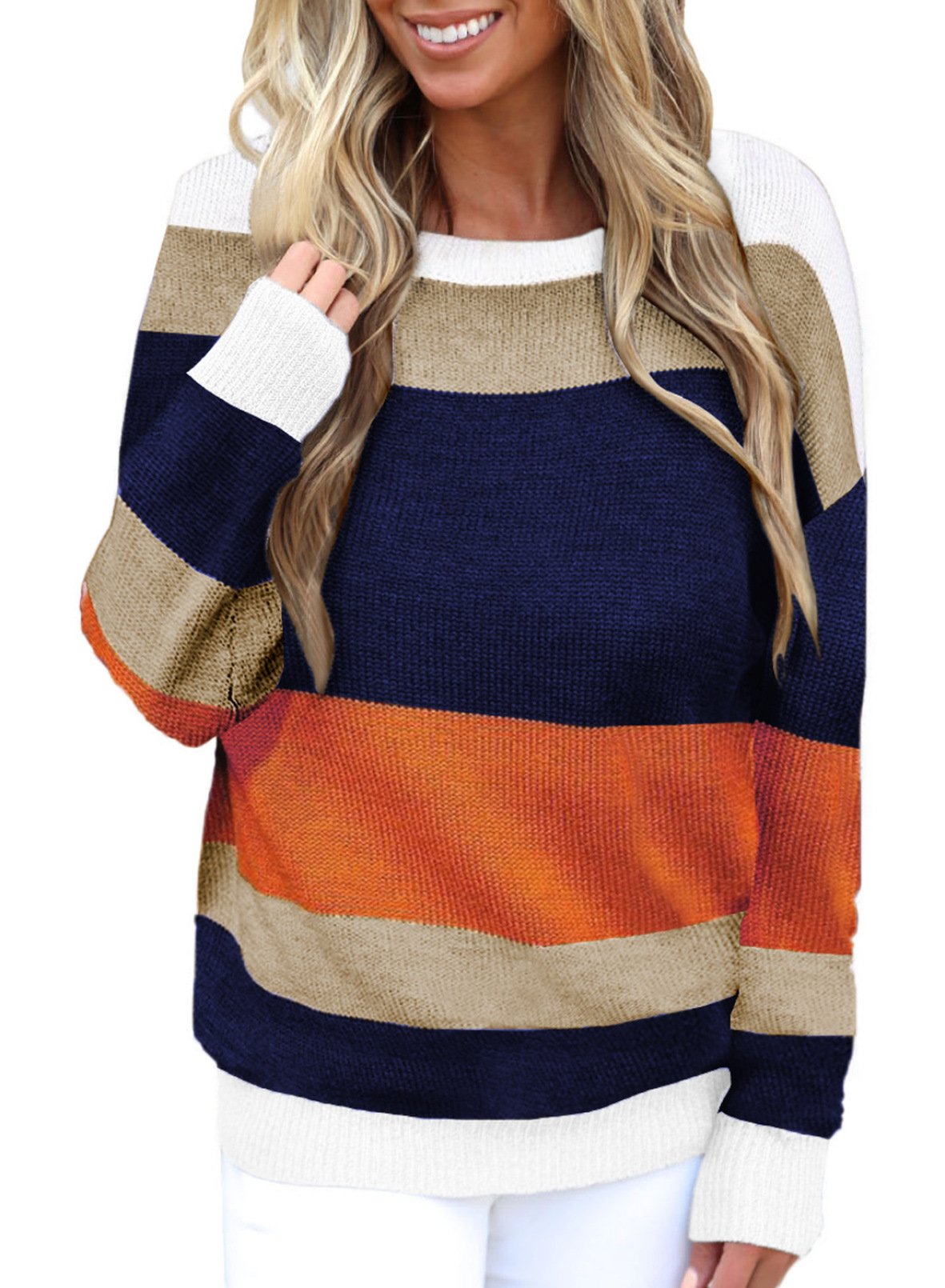 women s new sexy stripes round neck sweater  NSSI10994