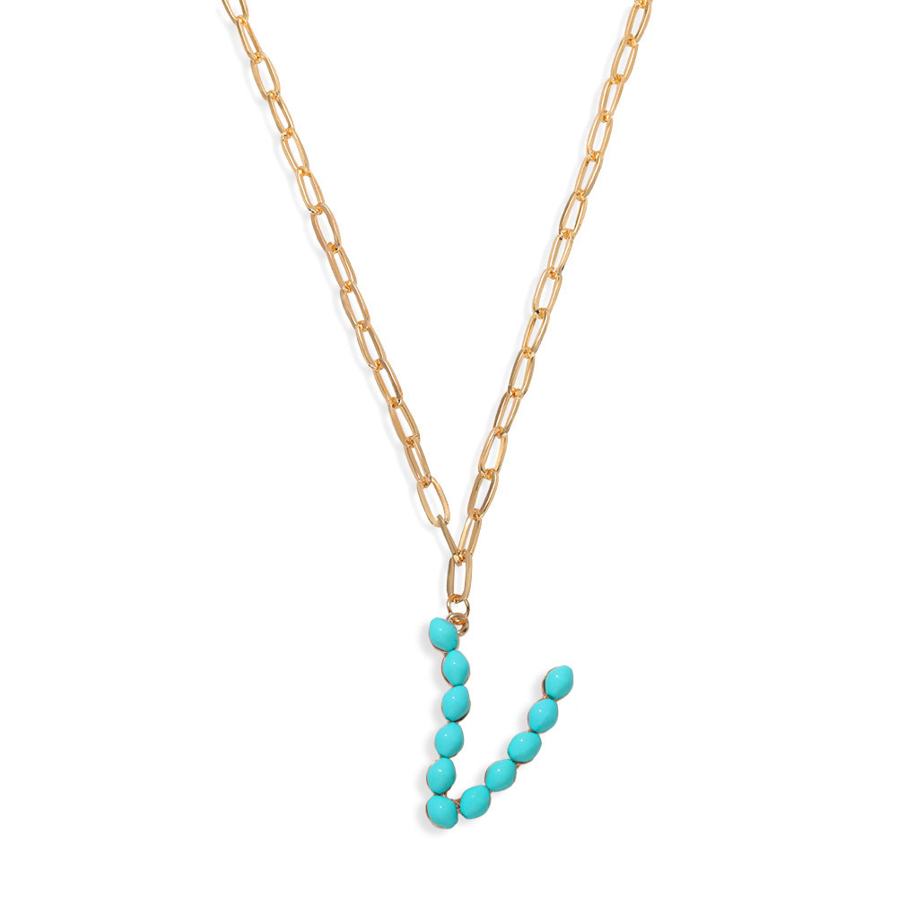 Étoile Sauvage Perle Lettre Long Pendentif Collier Simple Turquoise Perles Rondes Accessoires À La Mode En Gros Nihaojewelry display picture 9