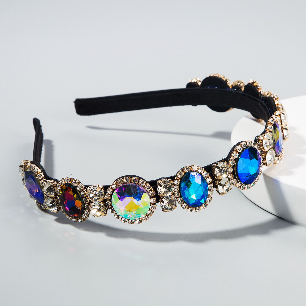 Korea&#39;s New Fashion Baroque Style Super Flash Inlaid Color Diamond Fine Edge Cheap Headband Wholesale display picture 5