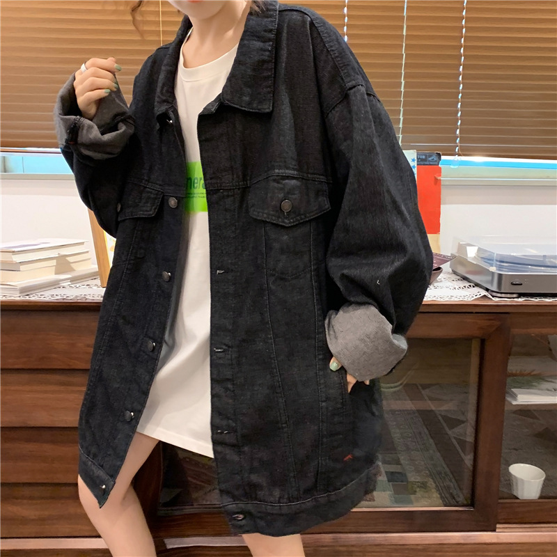 Neuheiten Frühjahr/Herbst 2022: Trendige, lockere Oversize-Jeansjacke im BF-Style mit langen Ärmeln im Retro-Look für Damen_voghion.com