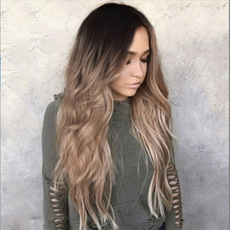 跨境专供欧美女士中分大波浪长卷发wish热卖染色化纤假发现货批发