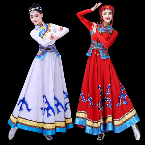 Ethnic Mongolian dress female Mongolia royal blue dance dresses adult performance dance costumes