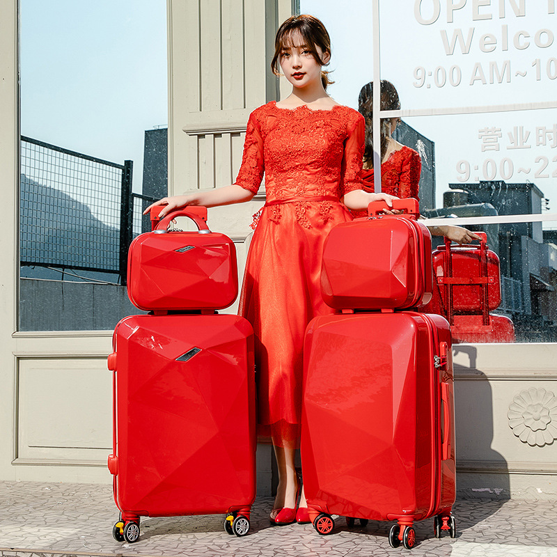 結婚行李箱陪嫁箱旅行箱大紅色拉杆箱新娘女男皮箱子婚禮密碼箱包