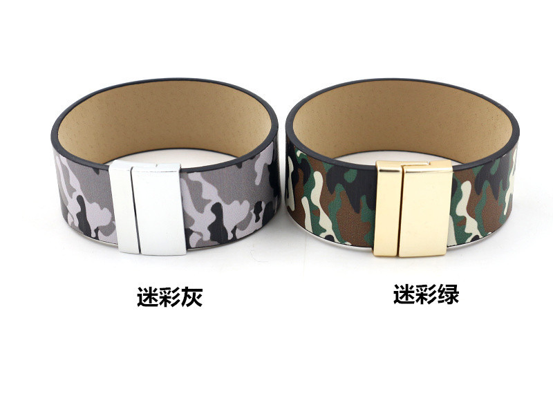 Korean Fashion Green Pu Leather Wide Bracelet display picture 2